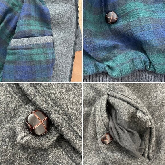 Vintage Eddie Bauer Bomber Jacket Men Large 80s 90s Gray Wool Elbow Patch - Picture 13 of 14